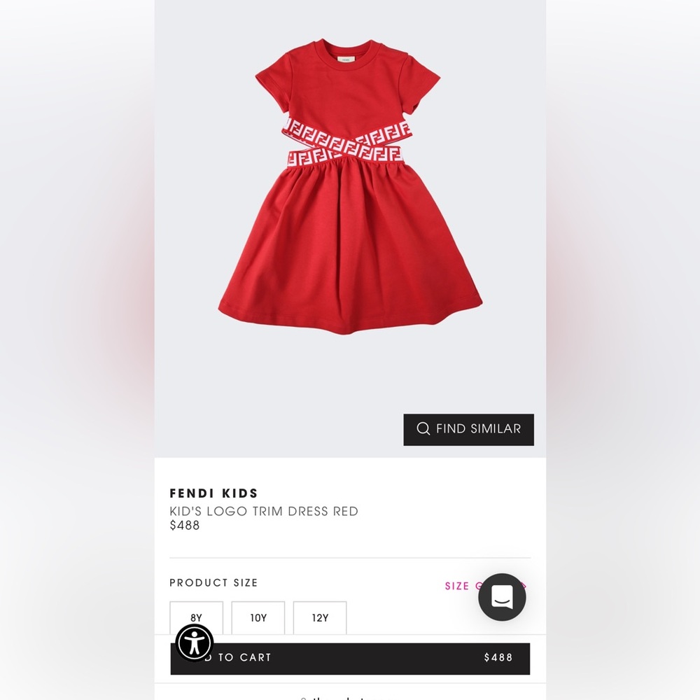 NWT Fendi Kids - Red Logo Trim Dress 10A
